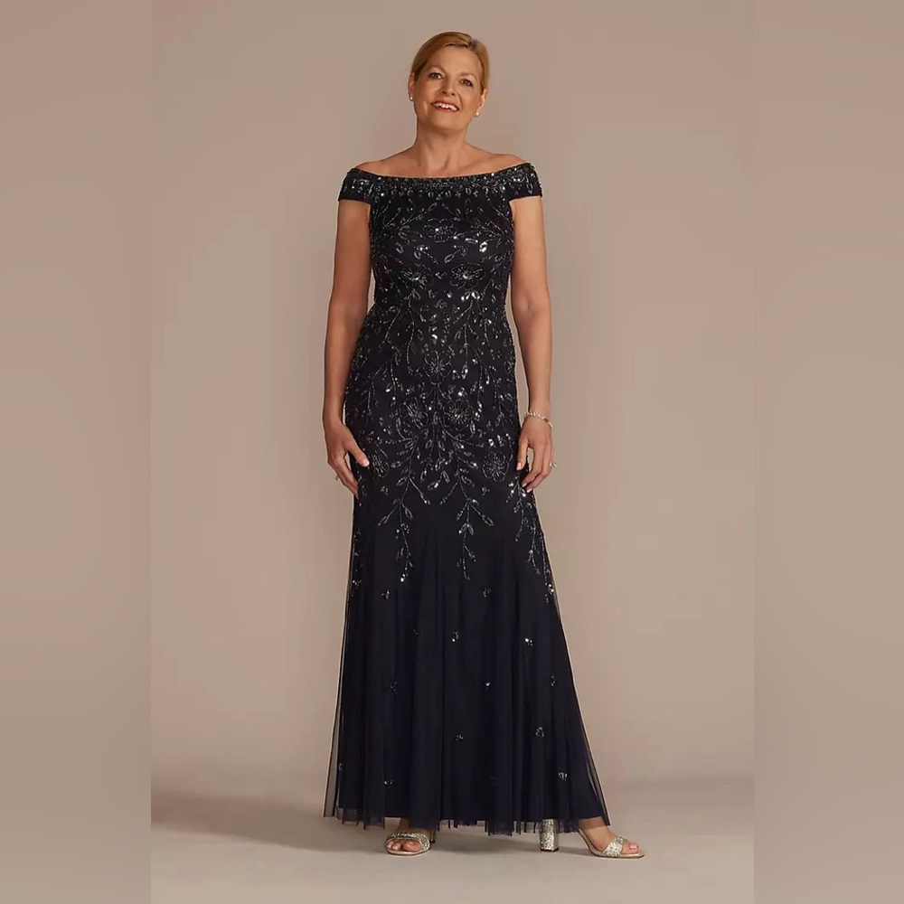 Oleg Cassini Black Sequin Maxi Dress